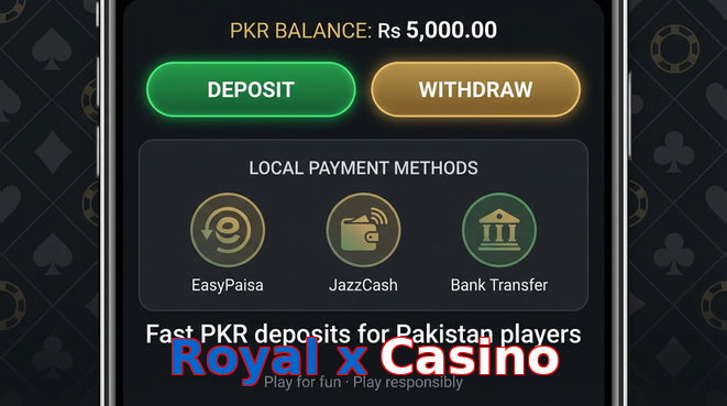 Deposit and withdrawal screen with PKR methods